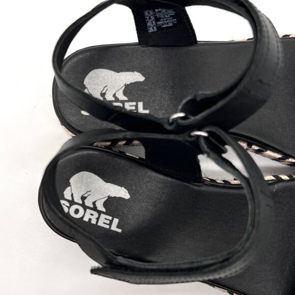 SOREL Cameron Flatform Sandals Womens 9.5 Black Natural Leather Platform Comfort - Picture 4 of 10